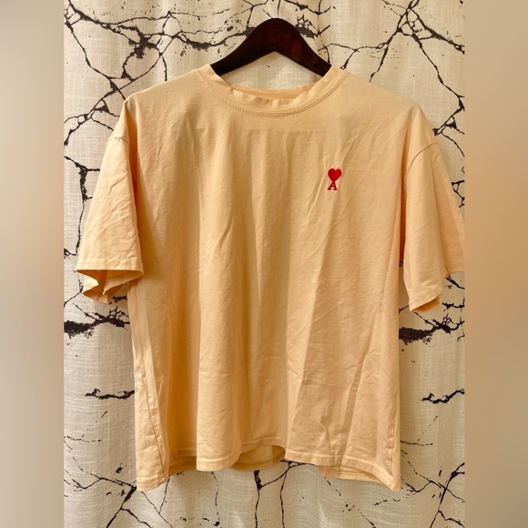 Ami Beige Short Sleeve Tee with Red Logo - Picture 1 of 1